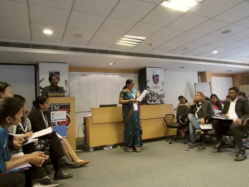 Mrs. Minati Bindhani speaks to participants at a road safety advocates' training.